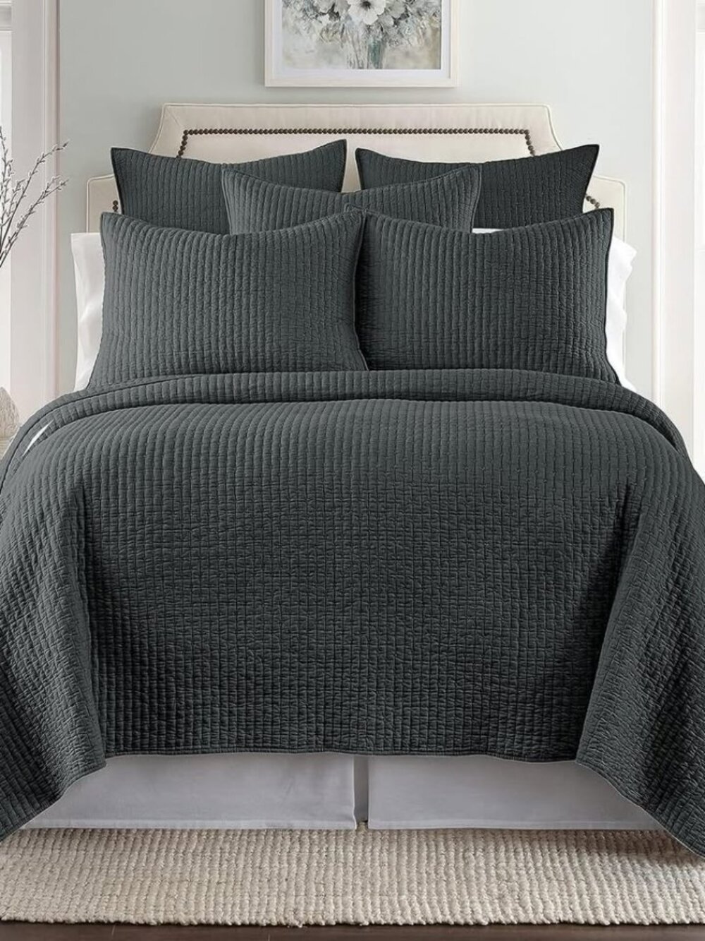 Levtex Home - Cross Stitch Charcoal Quilt Set - 100% Cotton - King/Cal King Quil